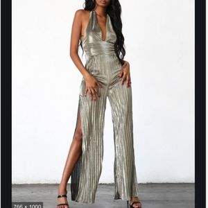 Tiger Mist Crystal Jumpsuit,Metallic Halter size L
